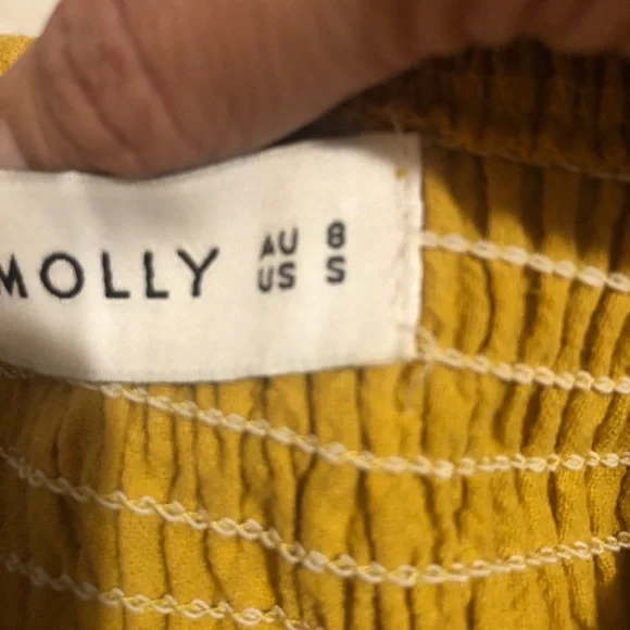 Hello Molly Mustard yellow Tie-Front Boho Cotton Midi Dress size small - Picture 8 of 9